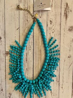 kate spade Boho Festival Turquoise Beaded Fringe Statement Necklace